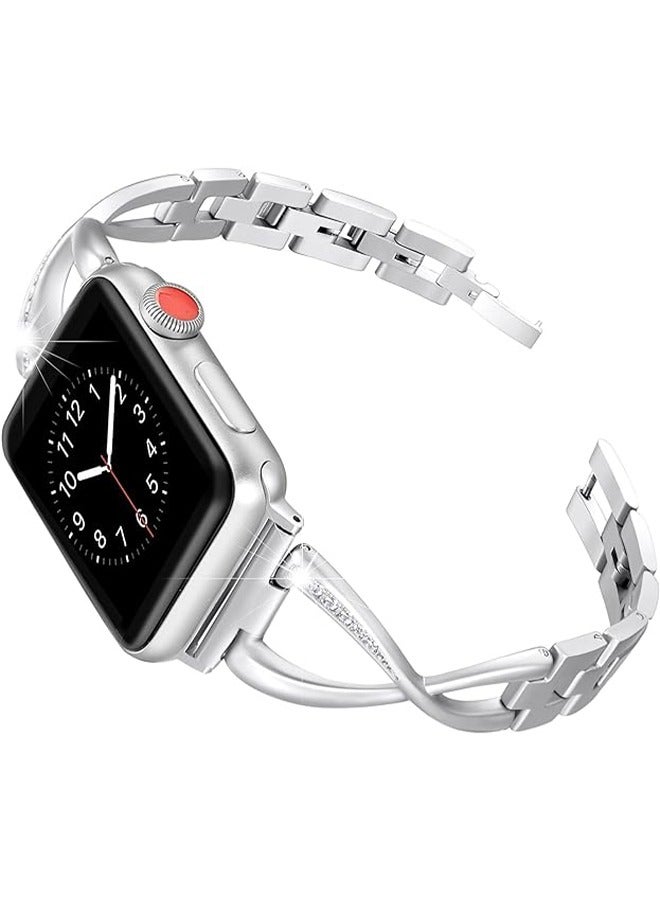 Apple Watch Band 38mm 40mm Compatible with Iwatch SE Series 9/8/7/6/5/4/3/2/1 Women Dressy Jewelry Stainless Steel Accessories Wristband Strap (Sliver) - Image 1